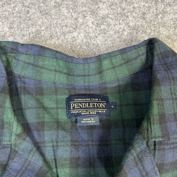 Pendleton Pajama Shirt Large Flannel Cotton Blue Green Button Down - Picture 3 of 7